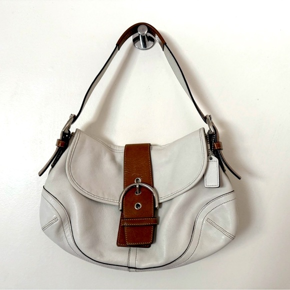 COACH Leather Shoulder Purse in White/Brown - Picture 1 of 8
